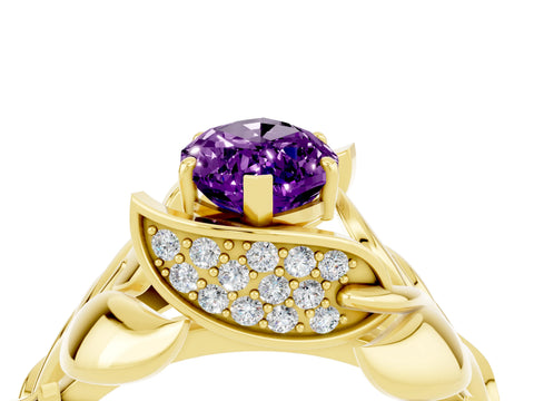Yellow gold Marquise Cut Solitaire Leaf-Inspired Engagement Ring with Prong Setting_4