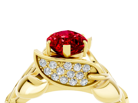Yellow gold Marquise Cut Solitaire Leaf-Inspired Engagement Ring with Prong Setting_4