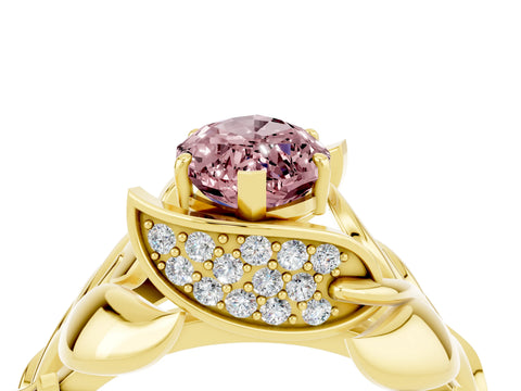 Yellow gold Marquise Cut Solitaire Leaf-Inspired Engagement Ring with Prong Setting_4