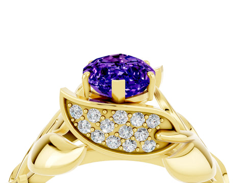 Yellow gold Marquise Cut Solitaire Leaf-Inspired Engagement Ring with Prong Setting_4