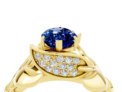 Yellow gold Marquise Cut Solitaire Leaf-Inspired Engagement Ring with Prong Setting_4