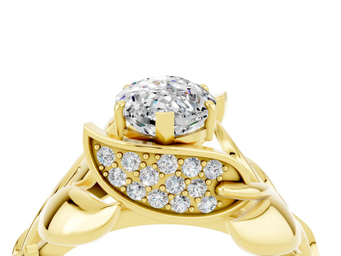 Yellow gold Marquise Cut Solitaire Leaf-Inspired Engagement Ring with Prong Setting_4