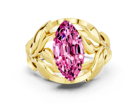 Yellow gold Marquise Cut Solitaire Leaf-Inspired Engagement Ring with Prong Setting