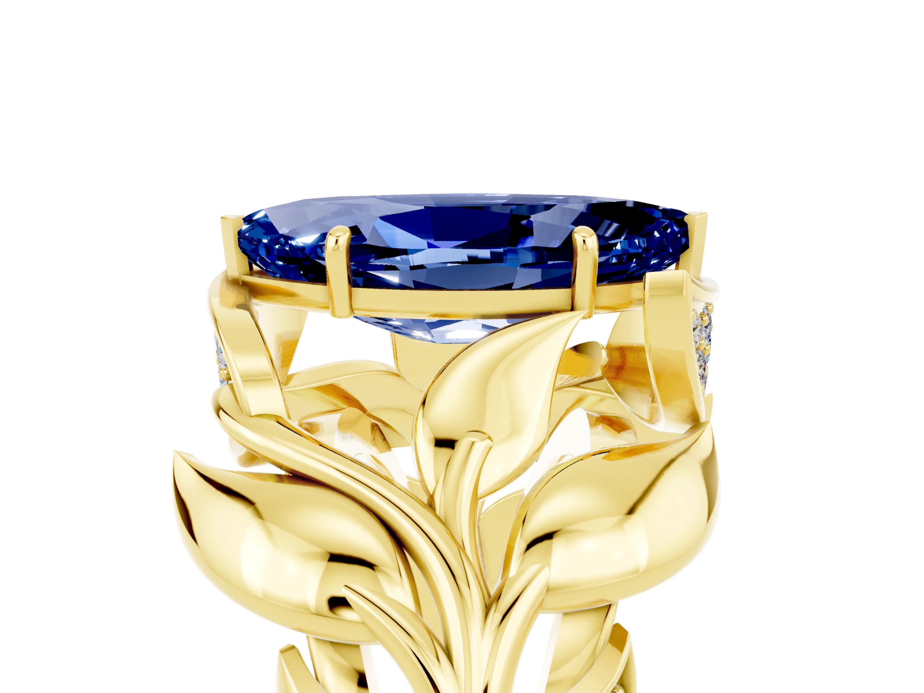 Yellow gold Marquise Cut Solitaire Leaf-Inspired Engagement Ring with Prong Setting_5