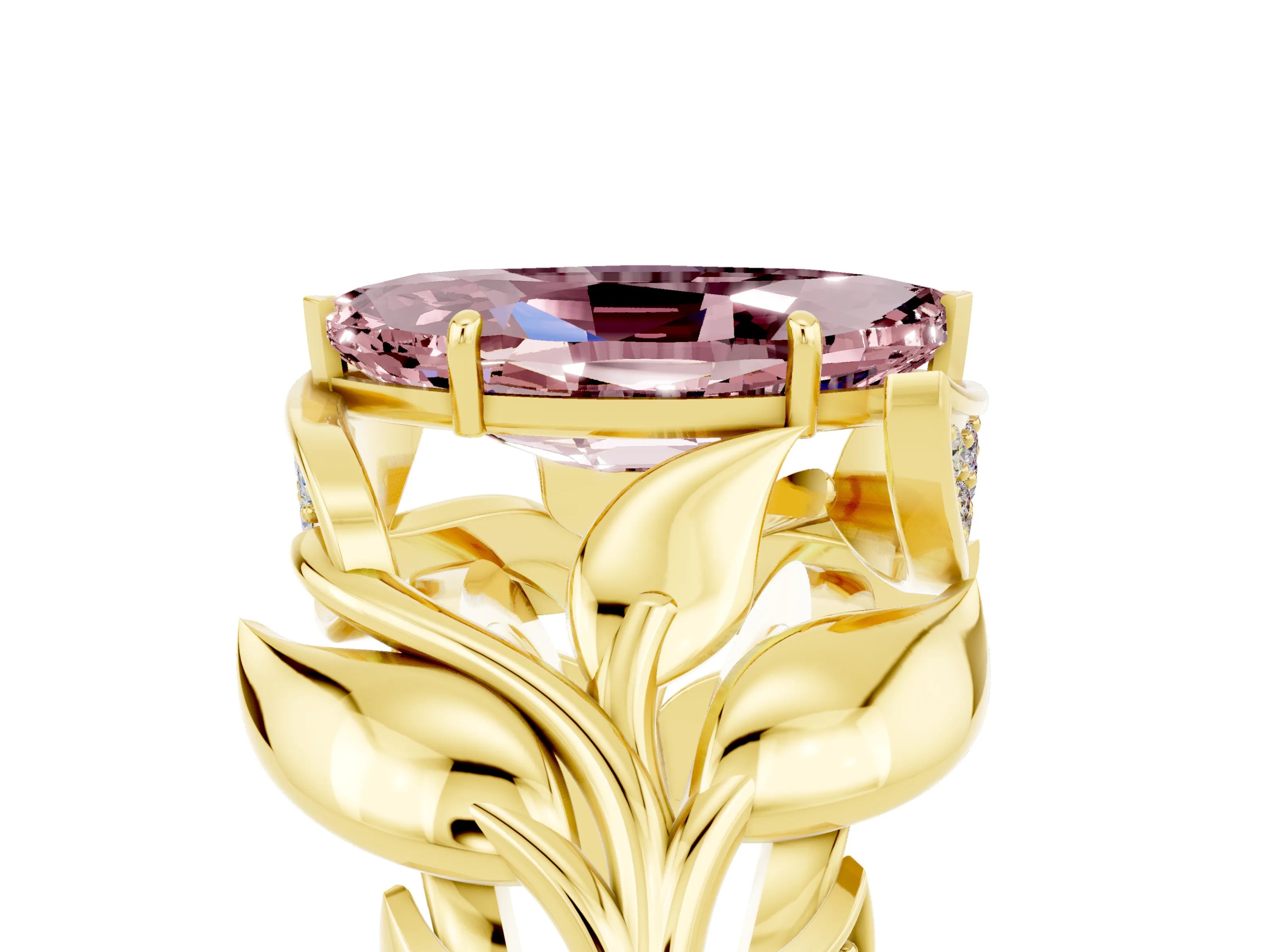 Yellow gold Marquise Cut Solitaire Leaf-Inspired Engagement Ring with Prong Setting_5