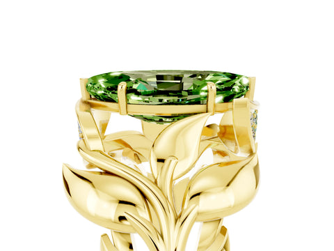 Yellow gold Marquise Cut Solitaire Leaf-Inspired Engagement Ring with Prong Setting_5