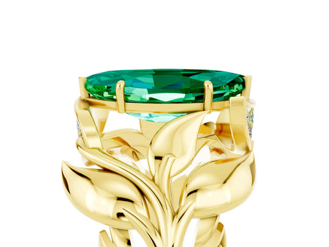 Yellow gold Marquise Cut Solitaire Leaf-Inspired Engagement Ring with Prong Setting_5