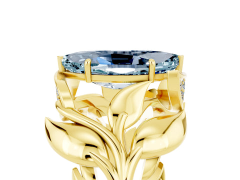 Yellow gold Marquise Cut Solitaire Leaf-Inspired Engagement Ring with Prong Setting_5