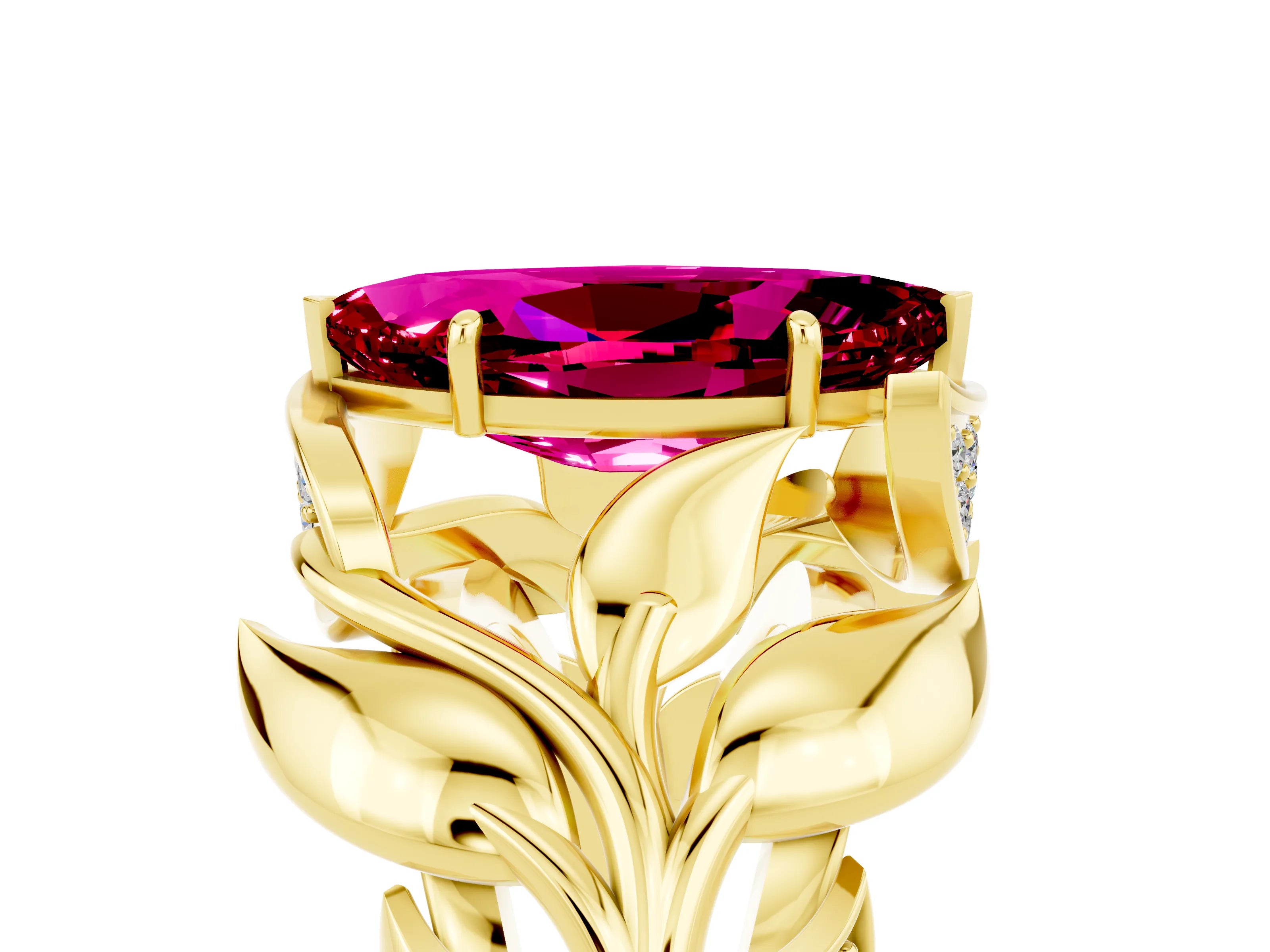 Yellow gold Marquise Cut Solitaire Leaf-Inspired Engagement Ring with Prong Setting_5