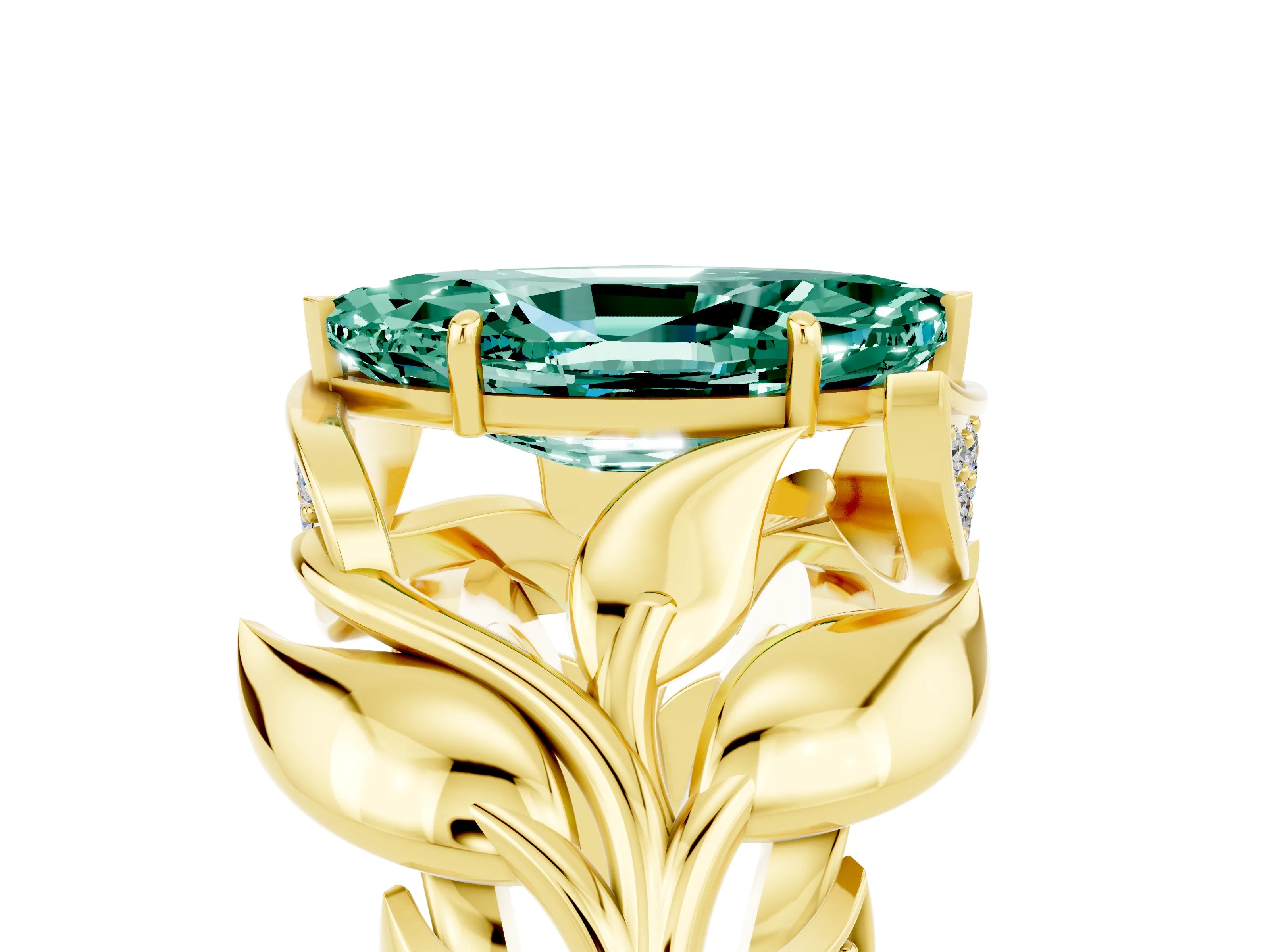 Yellow gold Marquise Cut Solitaire Leaf-Inspired Engagement Ring with Prong Setting_5