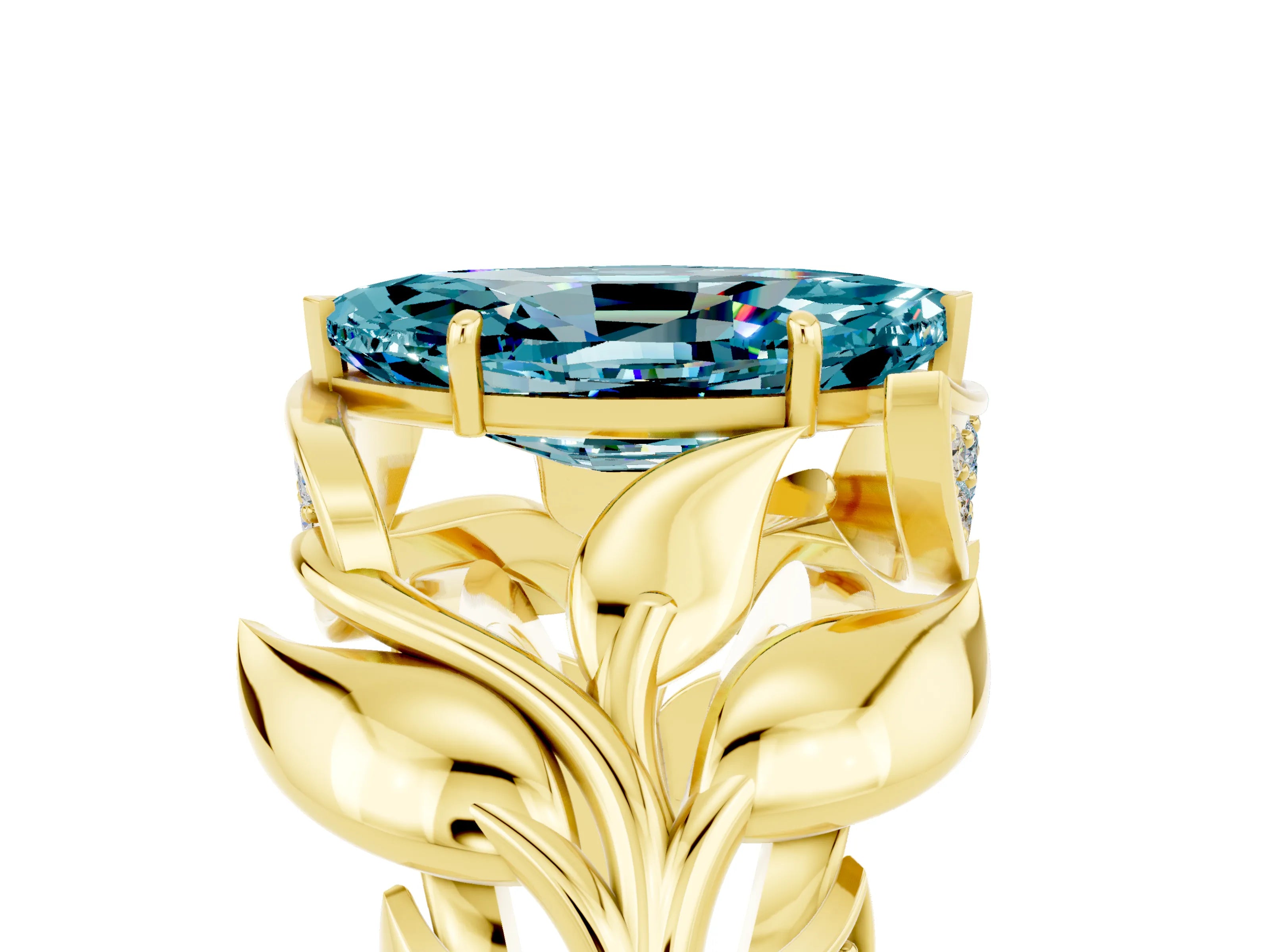 Yellow gold Marquise Cut Solitaire Leaf-Inspired Engagement Ring with Prong Setting_5