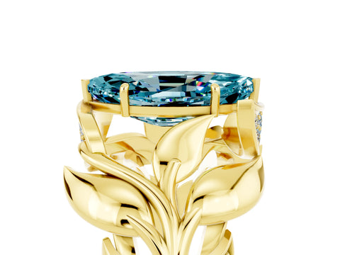 Yellow gold Marquise Cut Solitaire Leaf-Inspired Engagement Ring with Prong Setting_5