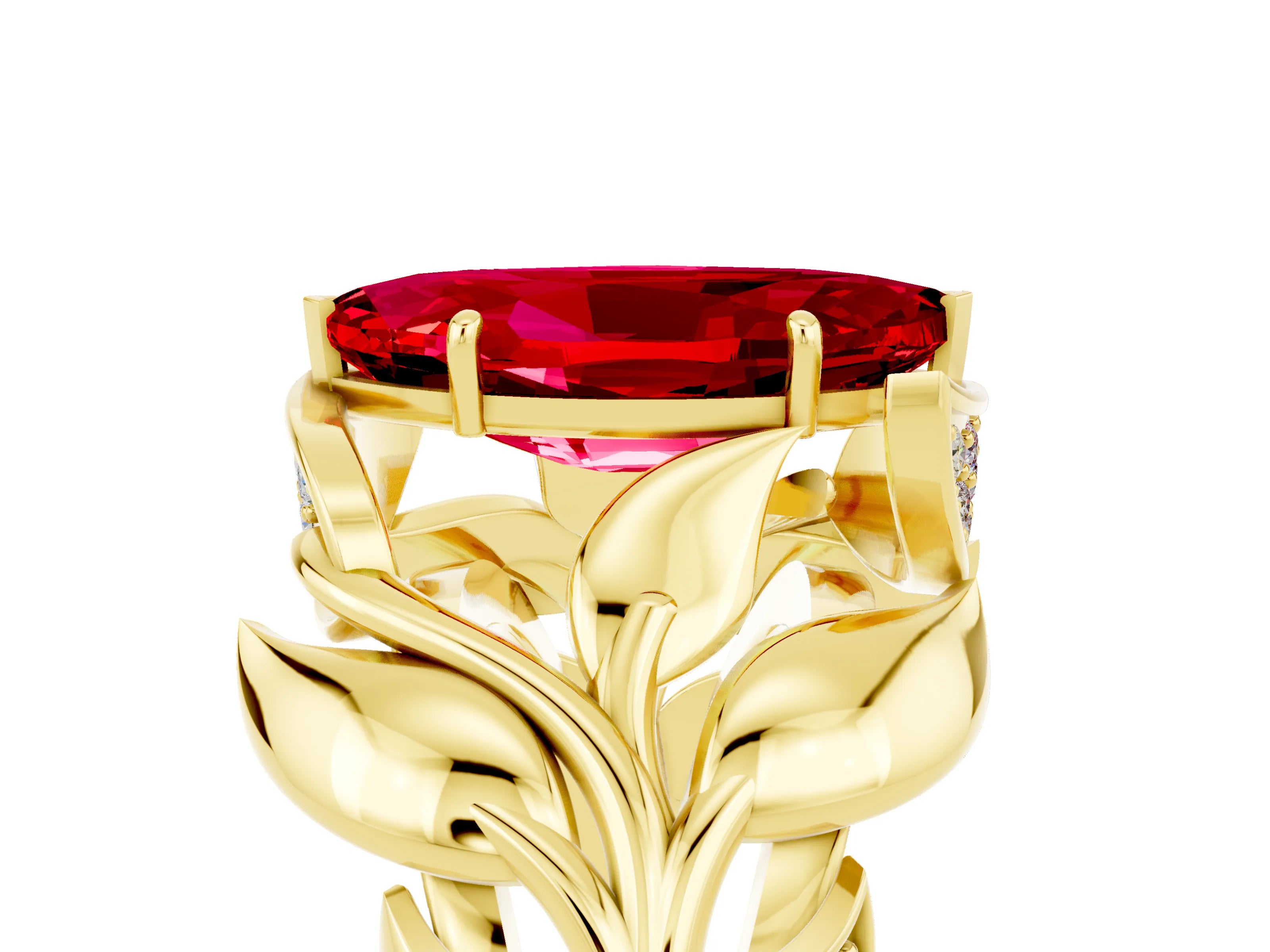 Yellow gold Marquise Cut Solitaire Leaf-Inspired Engagement Ring with Prong Setting_5