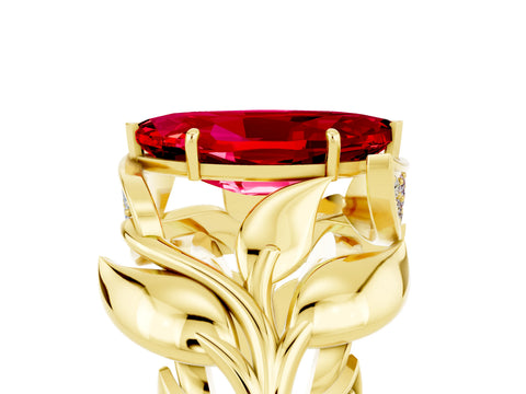 Yellow gold Marquise Cut Solitaire Leaf-Inspired Engagement Ring with Prong Setting_5