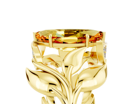 Yellow gold Marquise Cut Solitaire Leaf-Inspired Engagement Ring with Prong Setting_5