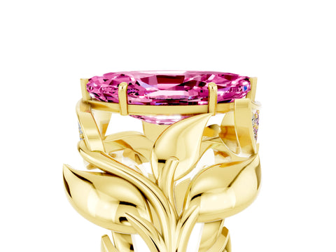 Yellow gold Marquise Cut Solitaire Leaf-Inspired Engagement Ring with Prong Setting_5