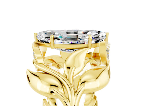 Yellow gold Marquise Cut Solitaire Leaf-Inspired Engagement Ring with Prong Setting_5
