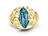 Yellow gold Marquise Cut Solitaire Leaf-Inspired Engagement Ring with Prong Setting