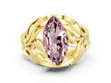 Yellow gold Marquise Cut Solitaire Leaf-Inspired Engagement Ring with Prong Setting