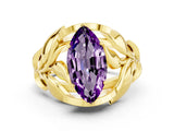 Yellow gold Marquise Cut Solitaire Leaf-Inspired Engagement Ring with Prong Setting