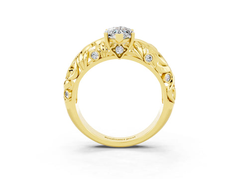 Yellow gold Marquise Cut Solitaire Moissanite Leaf-Inspired Vine Band Ring with Prong Setting_3
