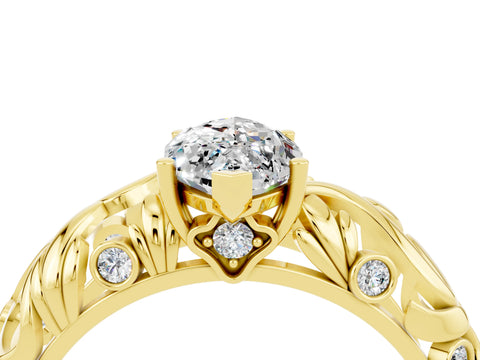 Yellow gold Marquise Cut Solitaire Moissanite Leaf-Inspired Vine Band Ring with Prong Setting_4
