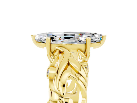 Yellow gold Marquise Cut Solitaire Moissanite Leaf-Inspired Vine Band Ring with Prong Setting_5