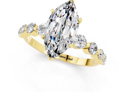 Yellow gold Marquise Cut Solitaire Moissanite Ring with Pave Band and Four-Prong Setting_1