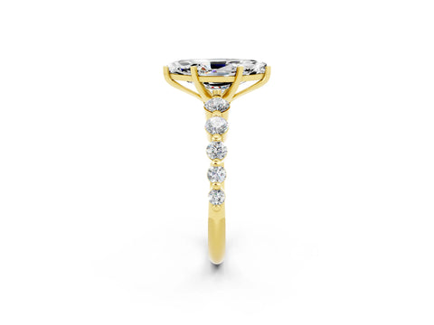 Yellow gold Marquise Cut Solitaire Moissanite Ring with Pave Band and Four-Prong Setting_2