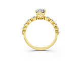 Yellow gold Marquise Cut Solitaire Moissanite Ring with Pave Band and Four-Prong Setting_3