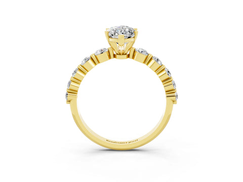 Yellow gold Marquise Cut Solitaire Moissanite Ring with Pave Band and Four-Prong Setting_3