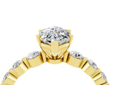 Yellow gold Marquise Cut Solitaire Moissanite Ring with Pave Band and Four-Prong Setting_4