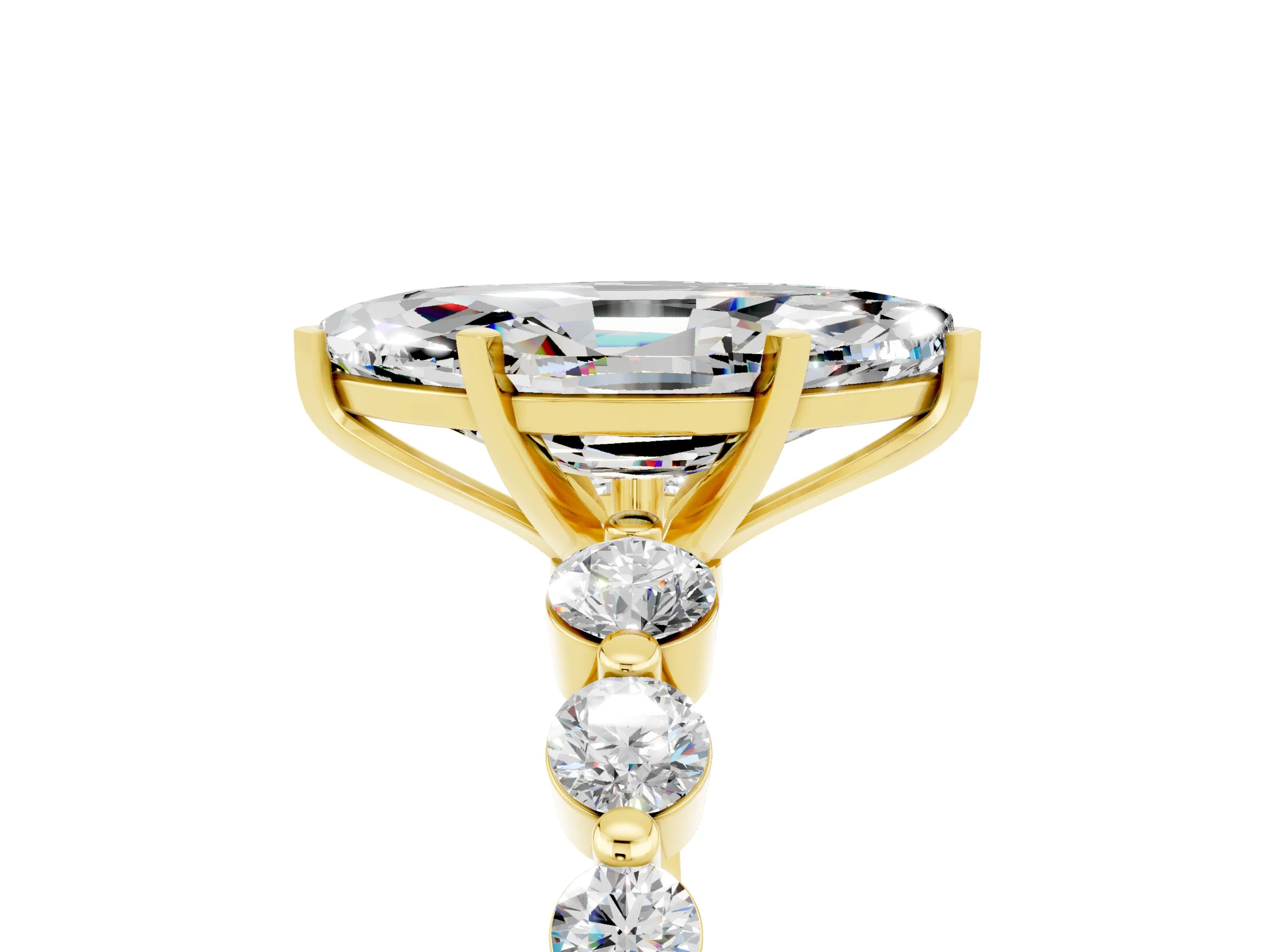 Yellow gold Marquise Cut Solitaire Moissanite Ring with Pave Band and Four-Prong Setting_5