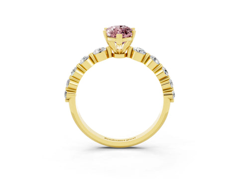 Yellow gold Marquise Cut Solitaire Morganite Ring with Pave Band and Four-Prong Setting_3