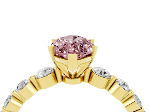 Yellow gold Marquise Cut Solitaire Morganite Ring with Pave Band and Four-Prong Setting_4