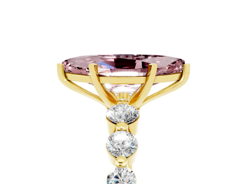 Yellow gold Marquise Cut Solitaire Morganite Ring with Pave Band and Four-Prong Setting_5