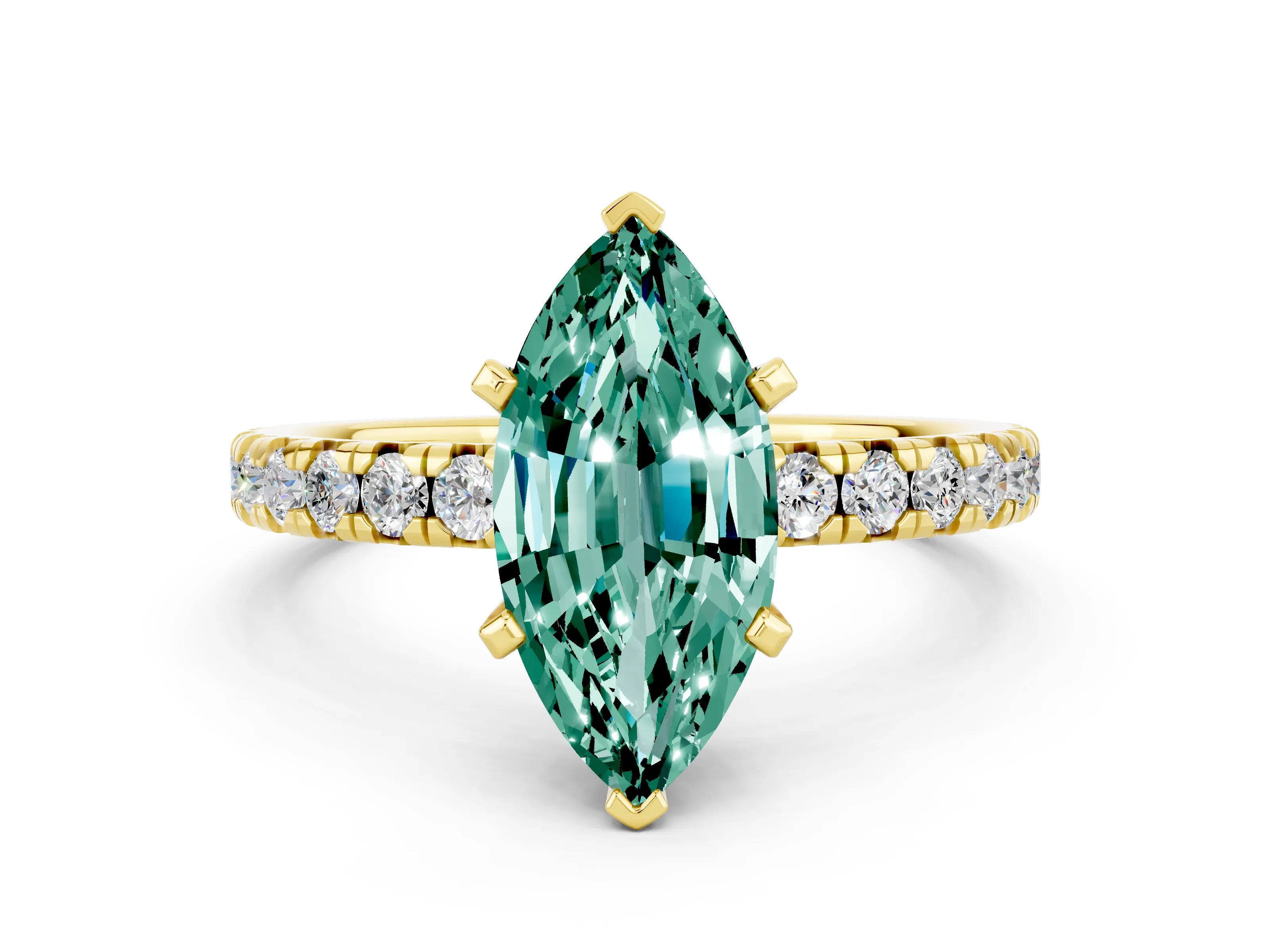 Yellow gold Marquise Cut Solitaire Pave Diamond Engagement Ring with Four-Prong Setting