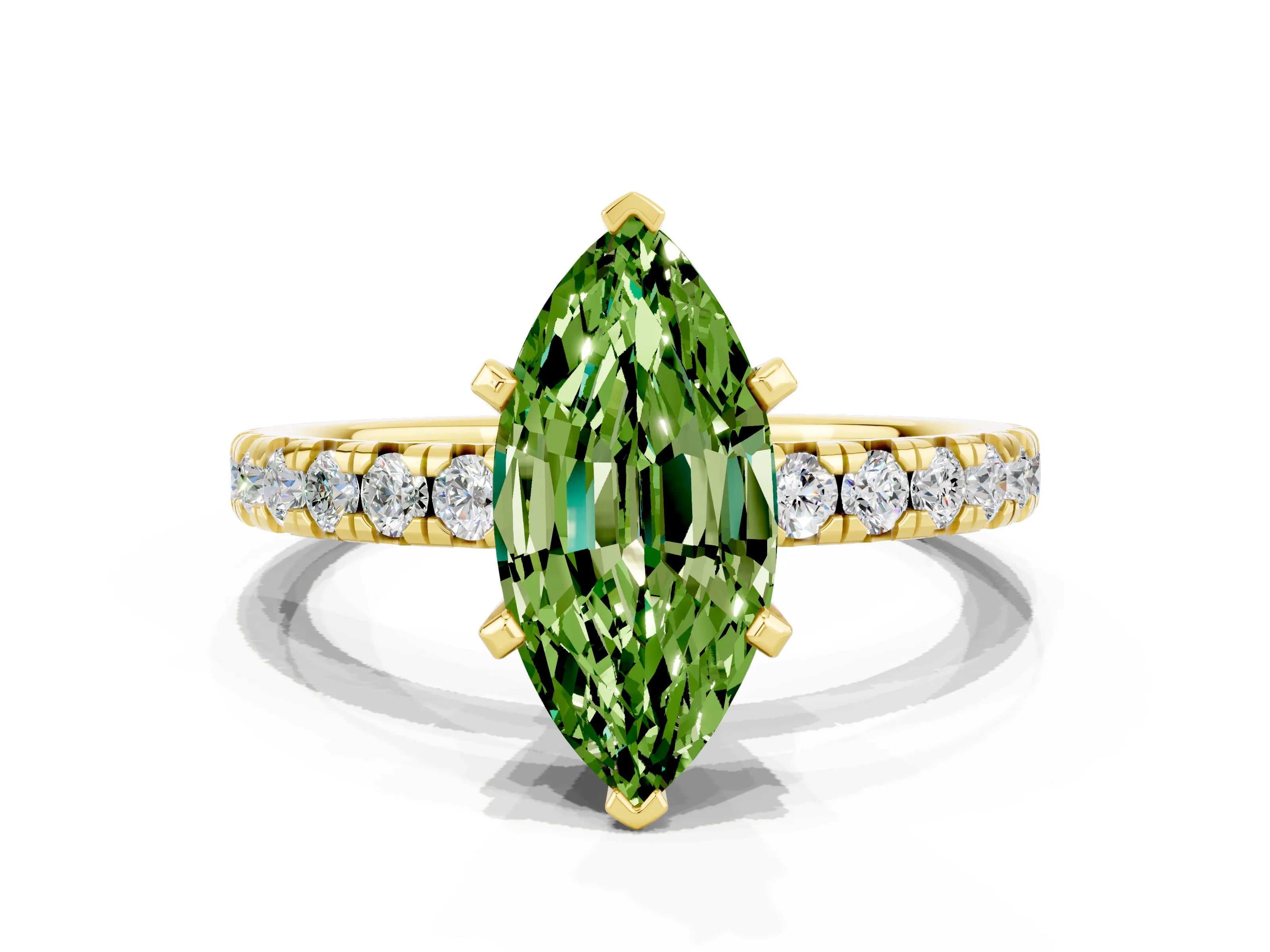 Yellow gold Marquise Cut Solitaire Pave Diamond Engagement Ring with Four-Prong Setting