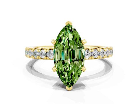 Yellow gold Marquise Cut Solitaire Pave Diamond Engagement Ring with Four-Prong Setting