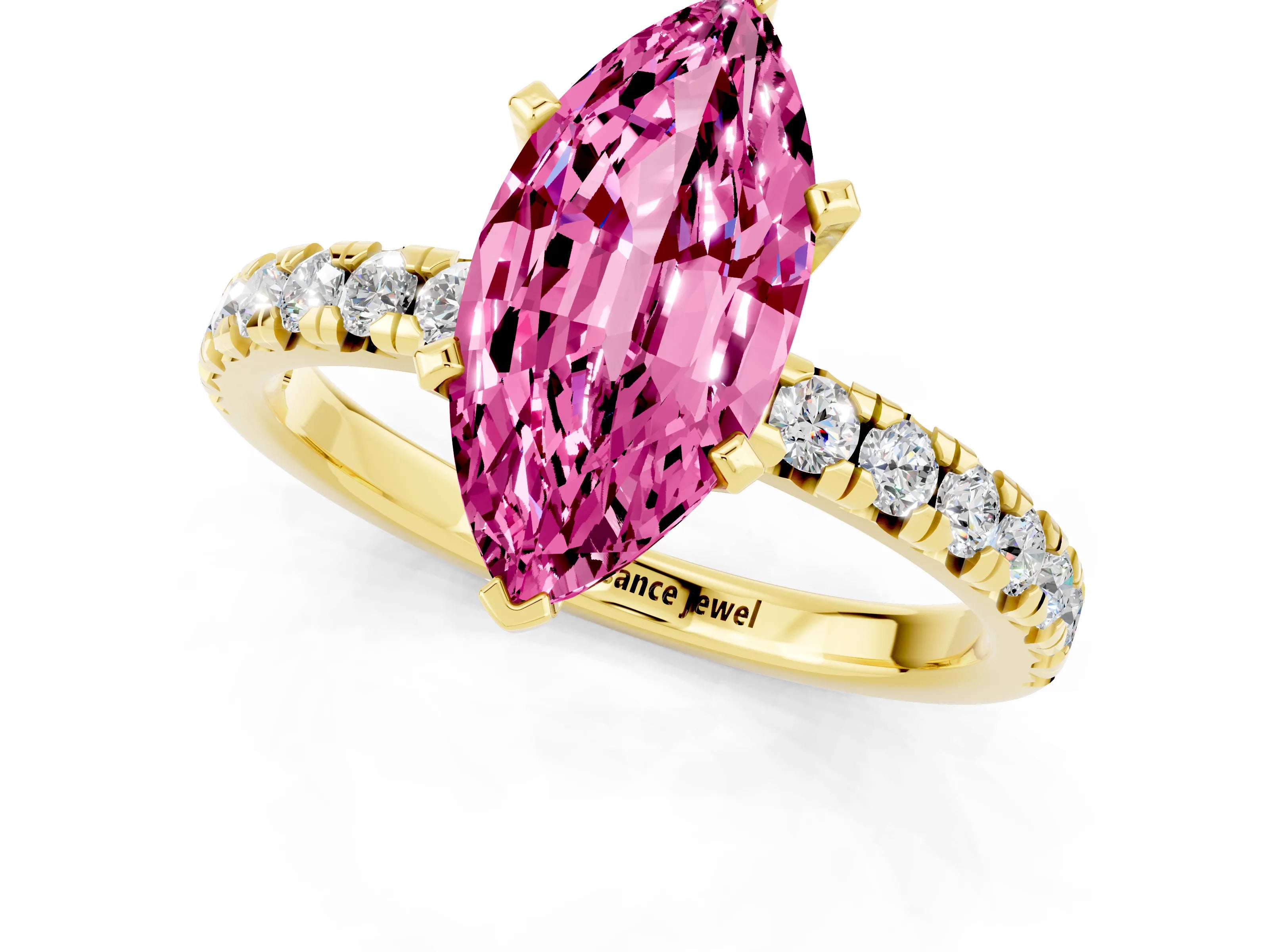 Yellow gold Marquise Cut Solitaire Pave Diamond Engagement Ring with Four-Prong Setting_1