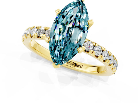 Yellow gold Marquise Cut Solitaire Pave Diamond Engagement Ring with Four-Prong Setting_1