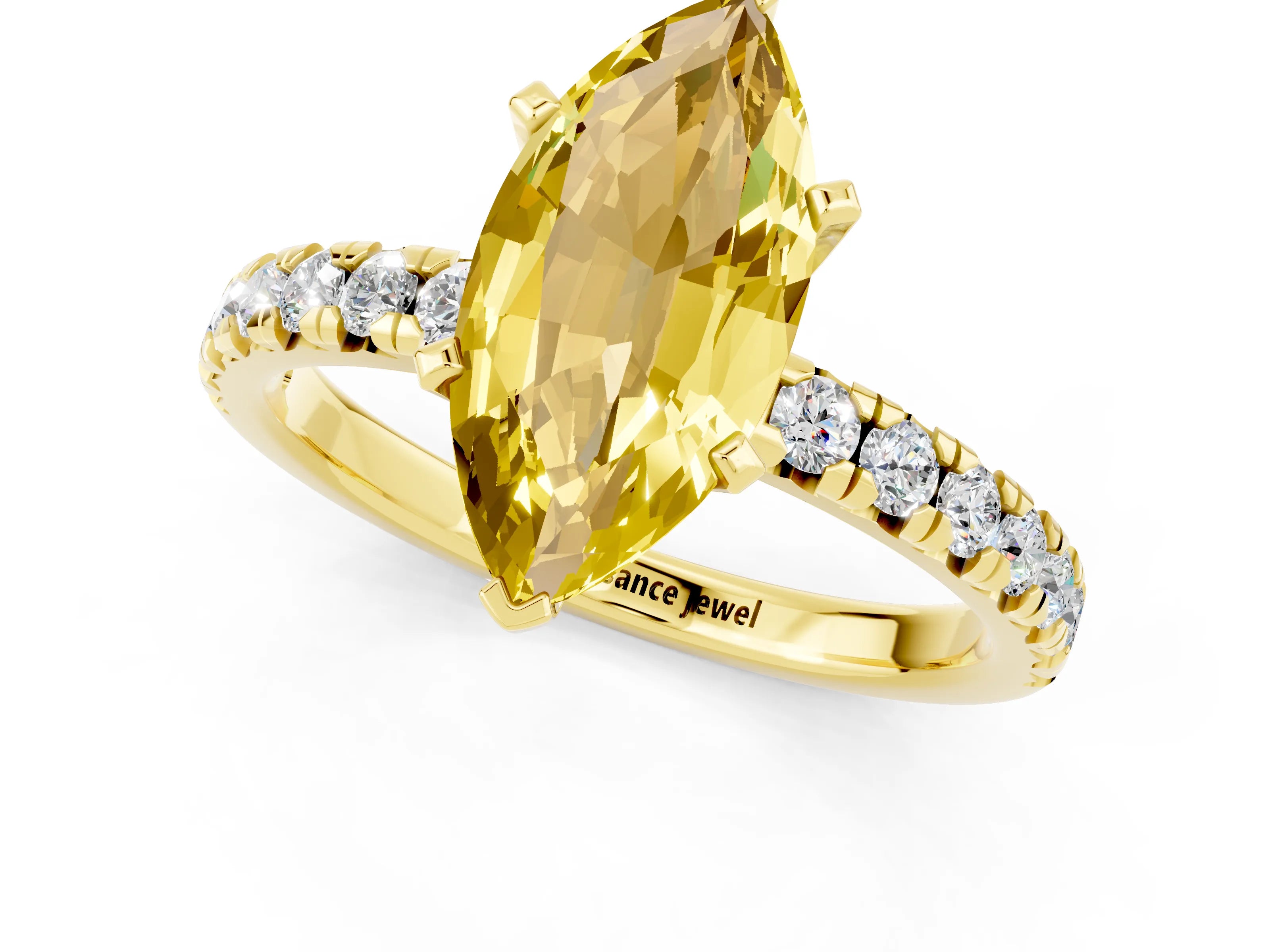 Yellow gold Marquise Cut Solitaire Pave Diamond Engagement Ring with Four-Prong Setting_1