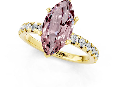 Yellow gold Marquise Cut Solitaire Pave Diamond Engagement Ring with Four-Prong Setting_1