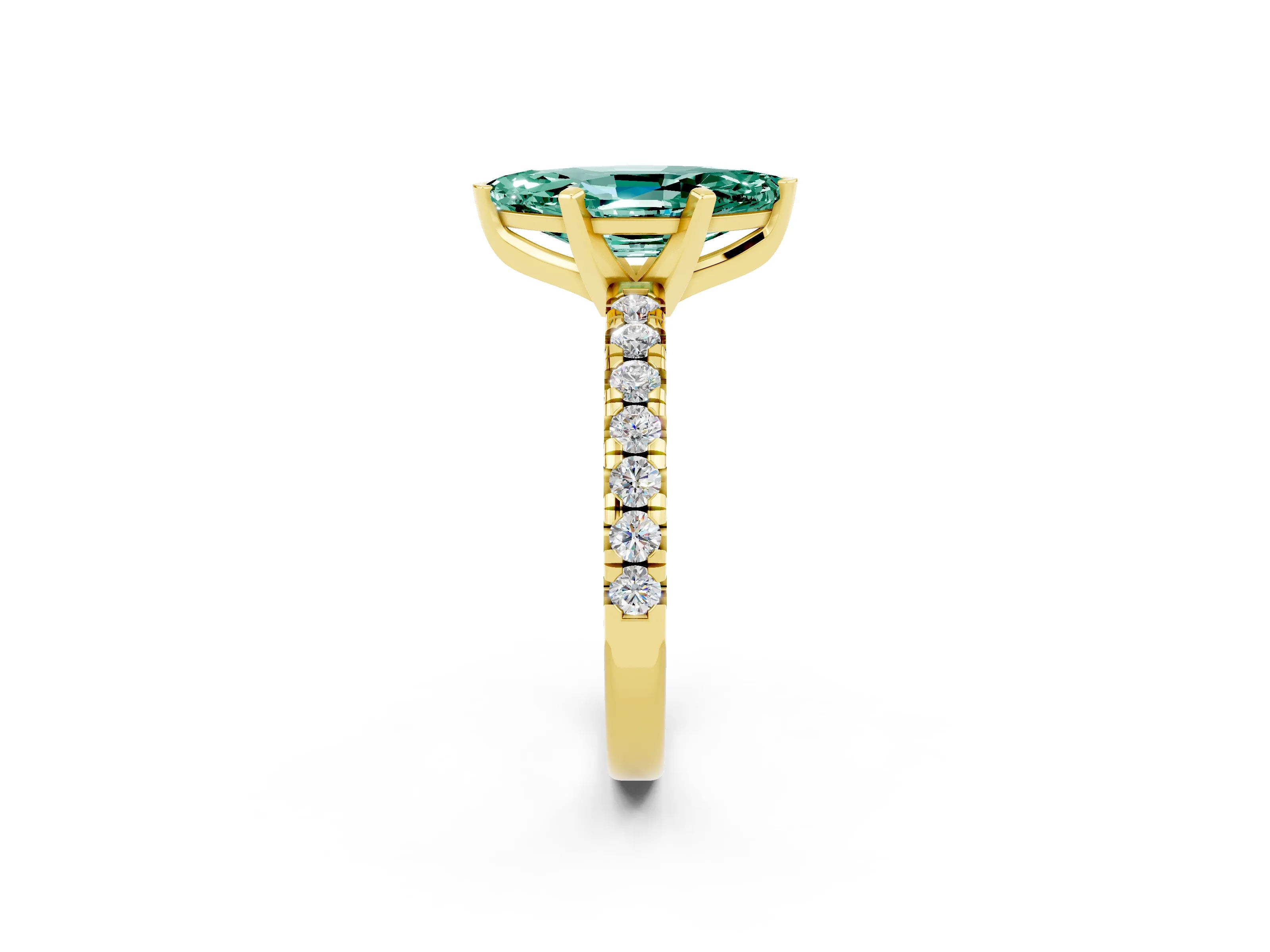 Yellow gold Marquise Cut Solitaire Pave Diamond Engagement Ring with Four-Prong Setting_2