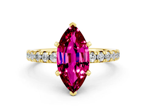 Yellow gold Marquise Cut Solitaire Pave Diamond Engagement Ring with Four-Prong Setting
