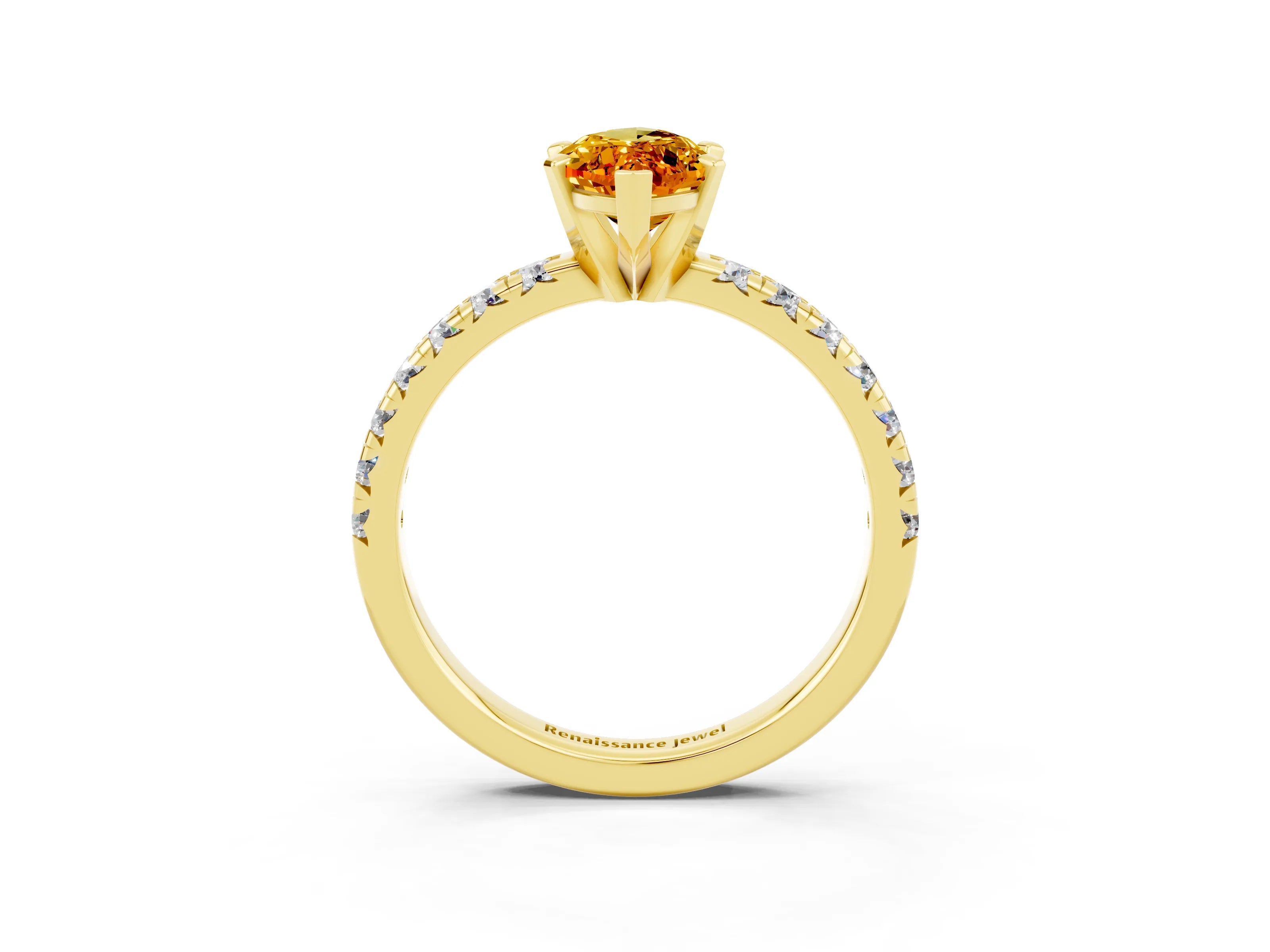 Yellow gold Marquise Cut Solitaire Pave Diamond Engagement Ring with Four-Prong Setting_3