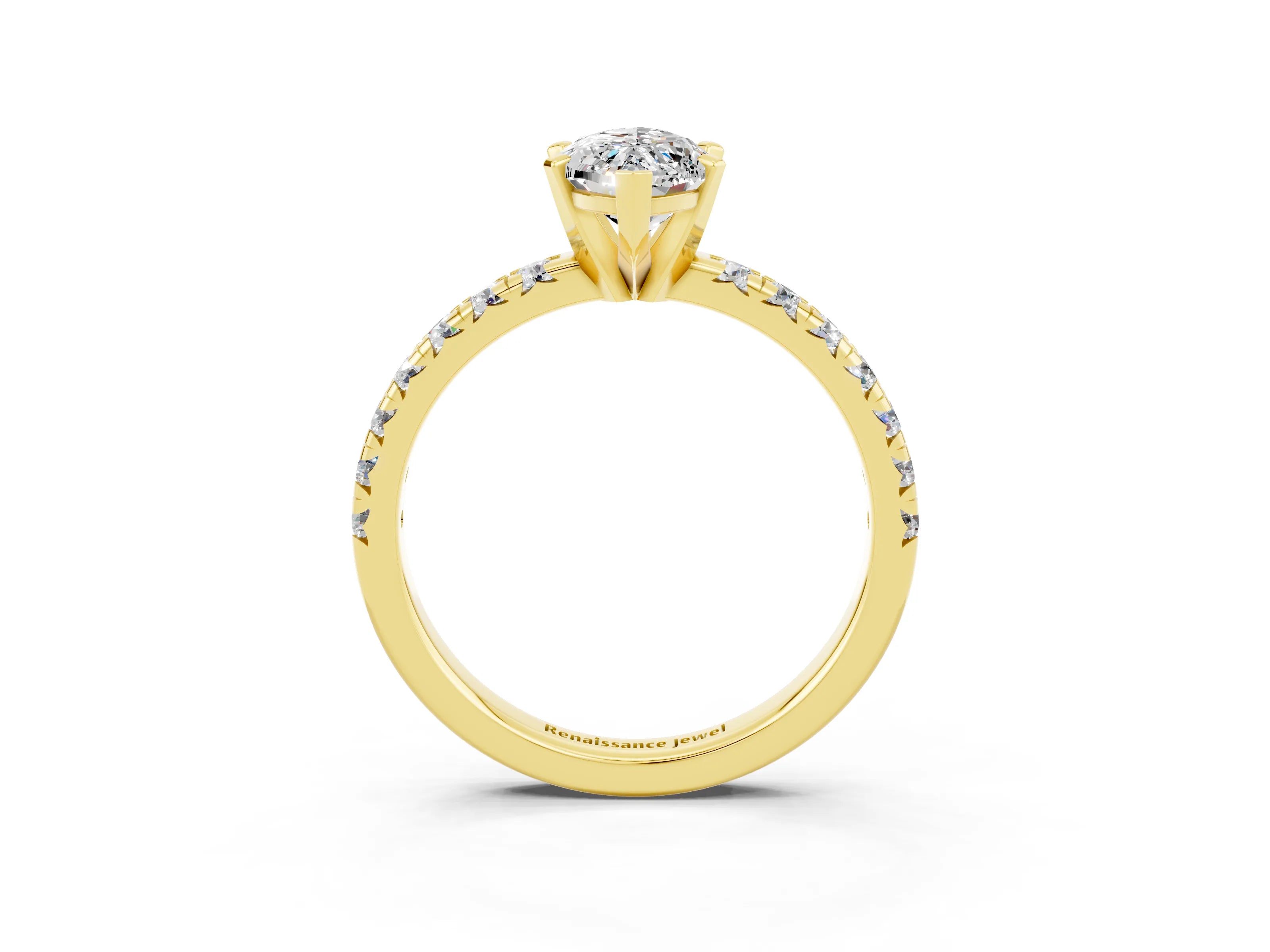 Yellow gold Marquise Cut Solitaire Pave Diamond Engagement Ring with Four-Prong Setting_3