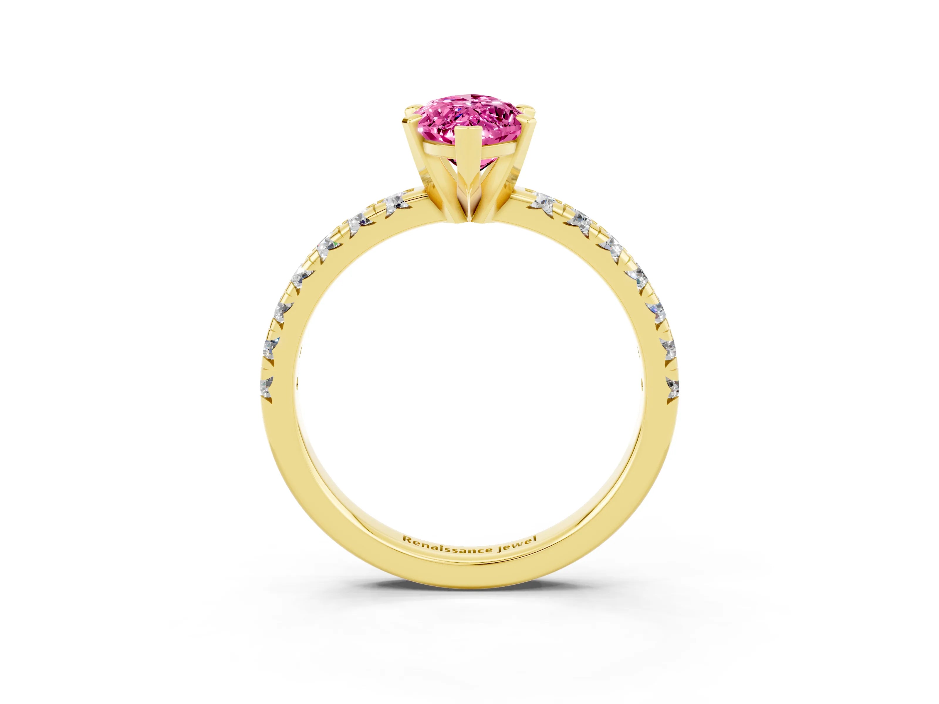 Yellow gold Marquise Cut Solitaire Pave Diamond Engagement Ring with Four-Prong Setting_3