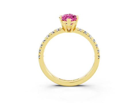 Yellow gold Marquise Cut Solitaire Pave Diamond Engagement Ring with Four-Prong Setting_3