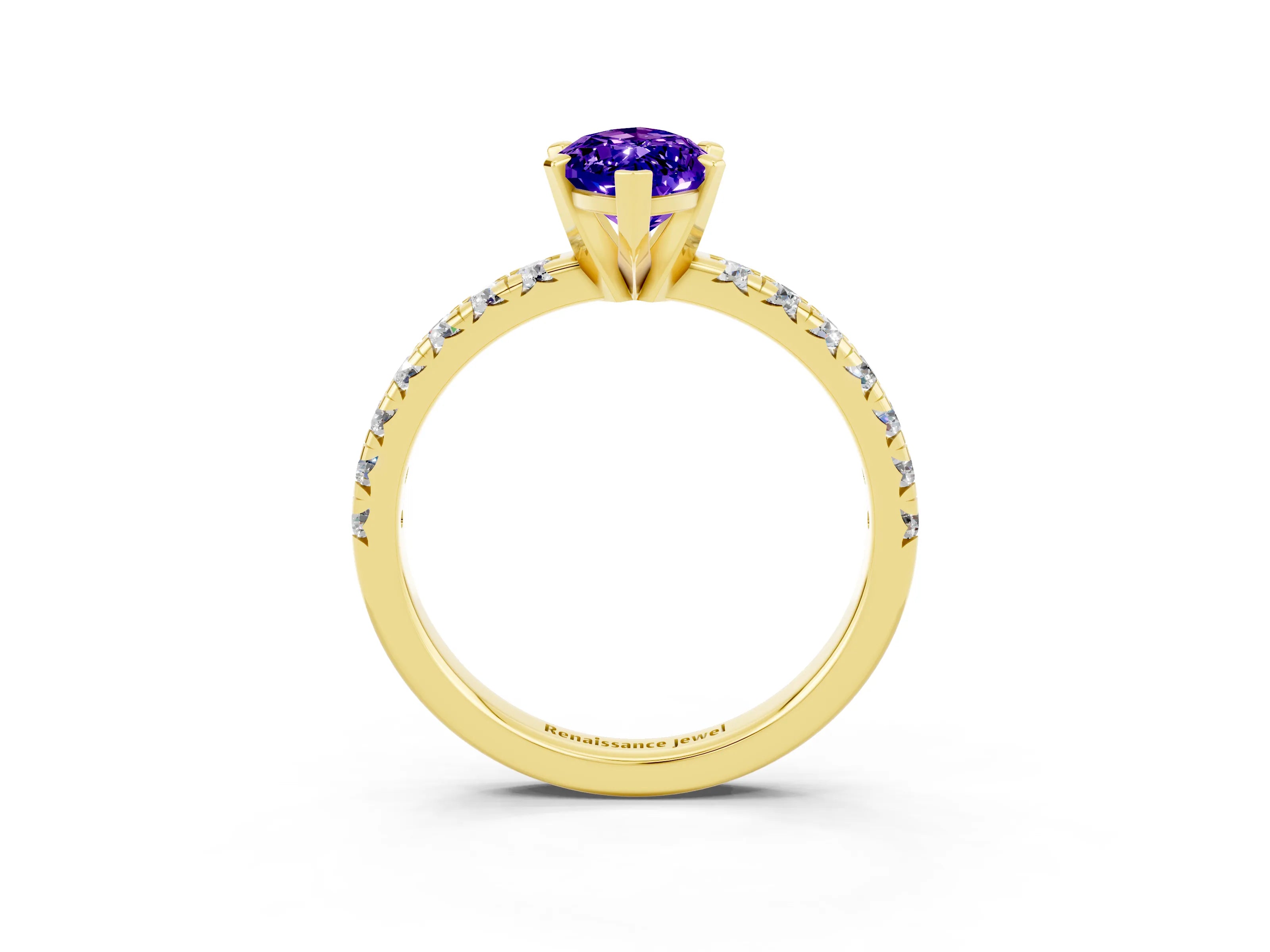Yellow gold Marquise Cut Solitaire Pave Diamond Engagement Ring with Four-Prong Setting_3